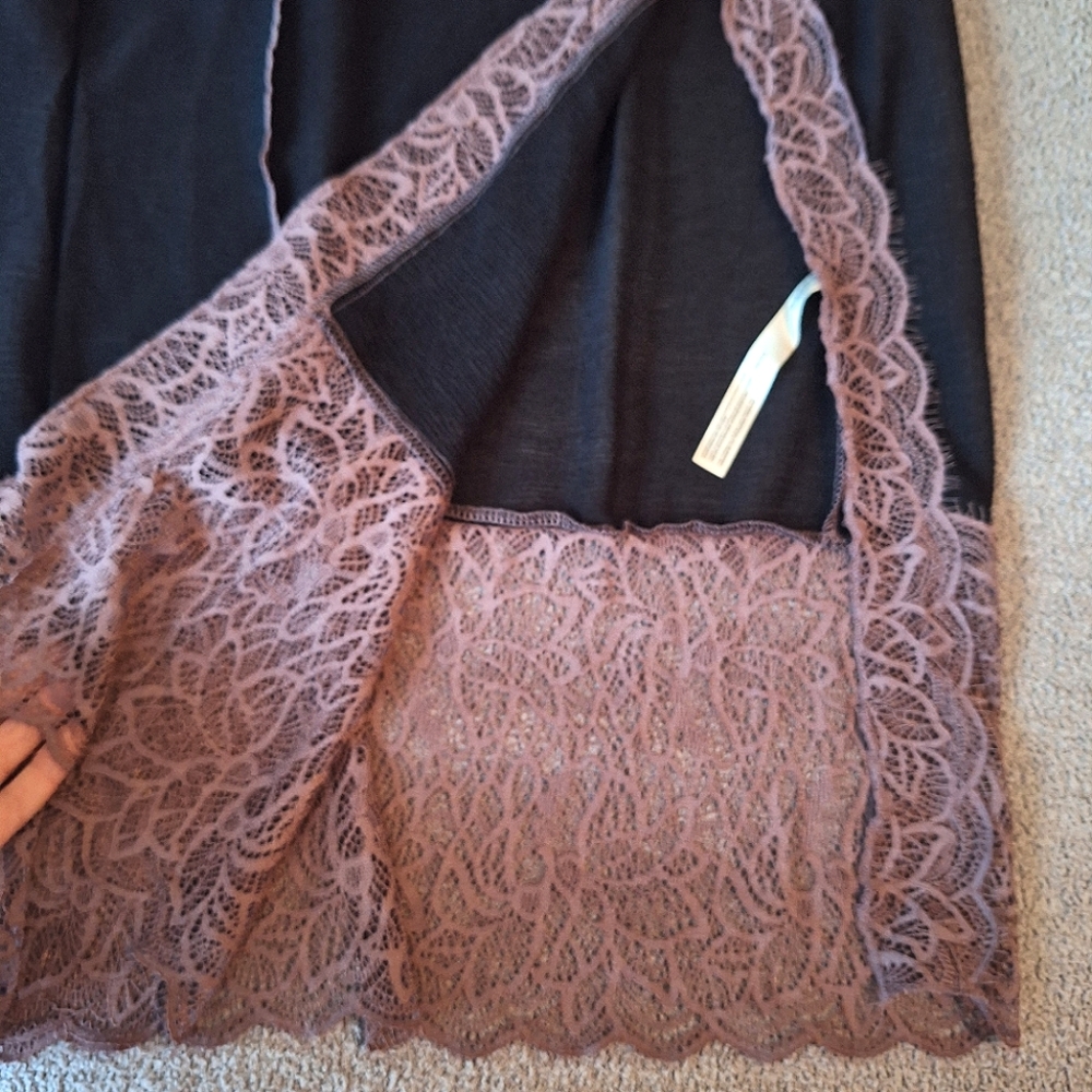 Black Lace-Trim Midi Skirt with Mauve Lace Inset - Picture 6 of 7